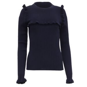 See by Chloé Ruffled Sweater in Navy Blue Alpaca Wool